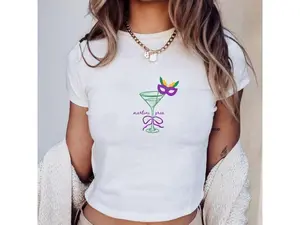 Martini Gras Baby Tee, Women Mardi Gras Shirt, Mardi Gras Parade Gift,New Orleans Louisiana NOLA Carnival Party Crop Top,Its Mardi Gras Yall