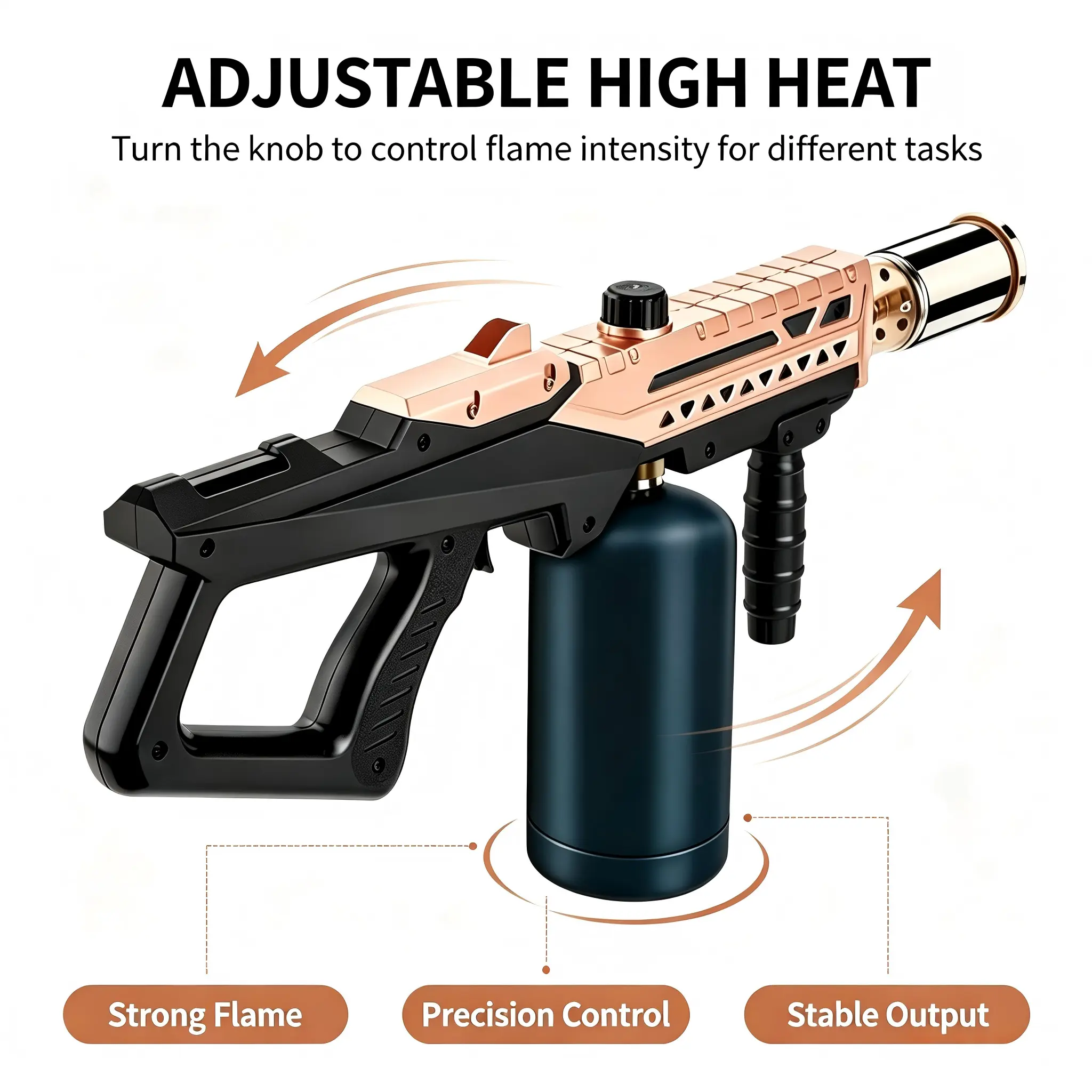 Heavy-Duty Stainless Steel Gas Torch Attachment Equipment - Adjustable Flame, Piezo-Ignition Blowtorch Nozzle, High-Output Fire Starter for BBQ, Outdoor Use, Portable Utility Tool
