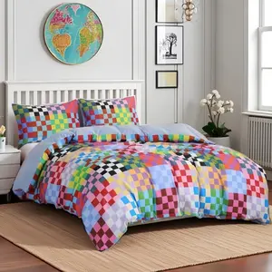 Colorful Plaid Pattern Bedding Set, 3 Counts/set Including 1 Duvet Cover & 2 Pillowcase without Filler, Soft Comfortable Bedding Set for Home Bedroom