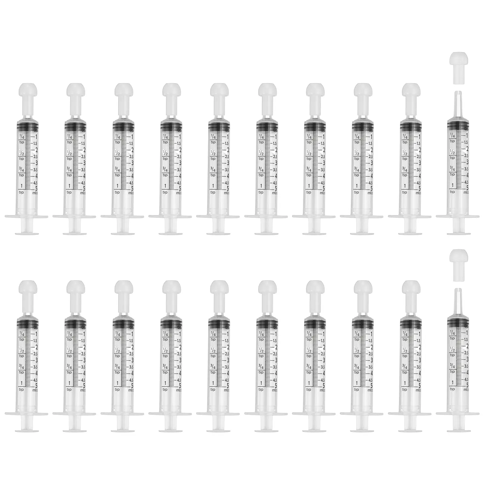 PETAXCELL Feeding Syringes with Cap, Plastic Syringes for Liquid Pet Feeding Measuring Tool No Needle 5ml 20pcs, Intended for Dog / Cat / Rabbits / Small Animal / Scientific Lab