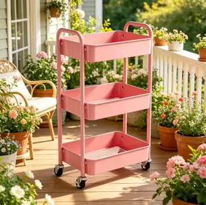 " Pink 3-Tier Rolling Storage Cart  Compact, Space-Saving Design for Home, Office & Kitchen  Sturdy, Stylish Organizer with Smooth Wheels – Multi-Purpose Utility Cart for Easy Movement  Perfect for Every Room!"