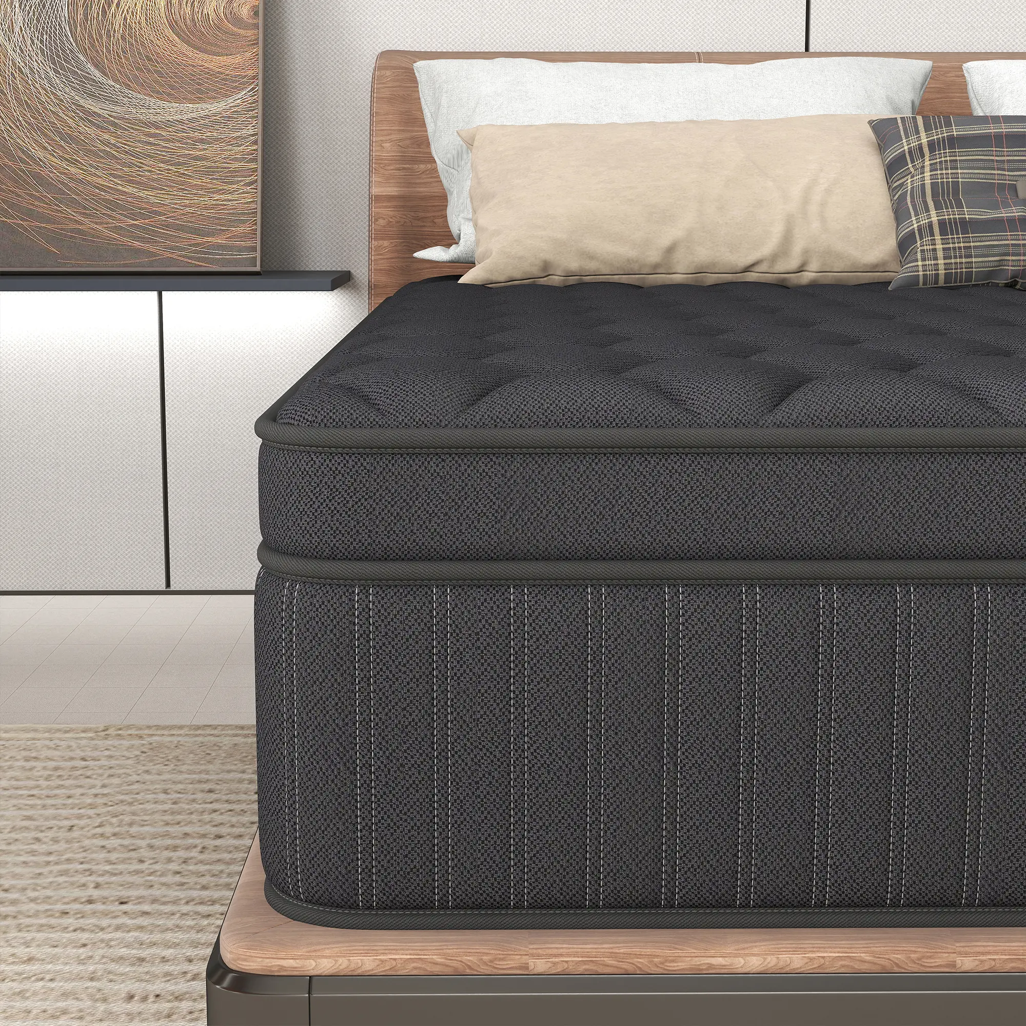12-14 Inch Black Mattress Queen Size Bed In a box Memory Foam Hybrid Pocket Spring Medium Firm Feel Mattresses Body Support Soft Breathable