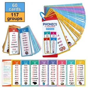 Phonics Word List Card Set, 60pcs/set 117 Groups Pronunciation Word List, Vocabulary Building Aids with Over 900 Pronounced Rhyming Words, Flashcards