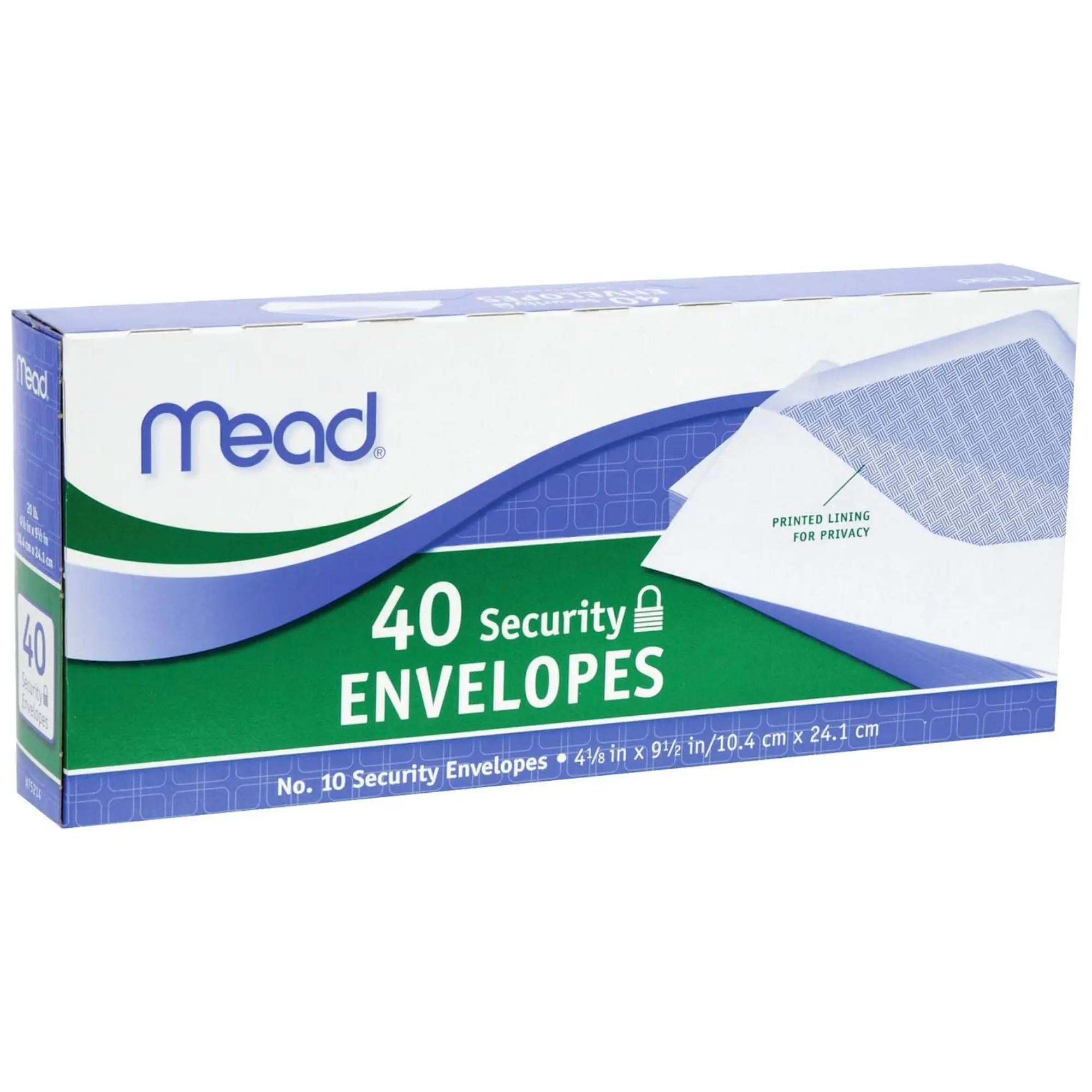 Mead #10 Envelopes, Security Printed Lining for Privacy, Gummed Closure, All-Purpose 20-Ib Paper, 4-1/8" x 9-1/2", White, 40 Letter Size Envelopes per Box (75214)