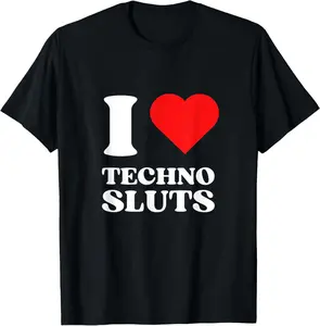 I Love Techno Sluts I Heart Techno Sluts Y2k Red Heart EDM T-Shirt Pure Cotton Graphic Tees Menswear Top: Gifts for Men & Women