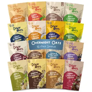 Dozy Oats Overnight Oatmeal Packets, Sampler Box with Rolled Oats, Chia Seeds, Date Powder, and Dried Fruit. Gluten-Free, Natural Source of Protein and Fiber