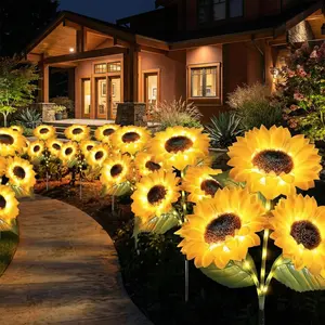 Solar Powered Sunflower Lights Outdoor 2/4/6 Pack, 14CM Flower Diameter, 65CM Height, LED Garden Stake Lights Waterproof IP65, Realistic Decorative Lighting for Yard Lawn Patio Porch