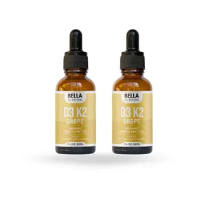 2 Pack Bella All Natural D3 K2 Drops Organic Omega 3 MCT Oil 50ml Supplement for Daily Health Needs