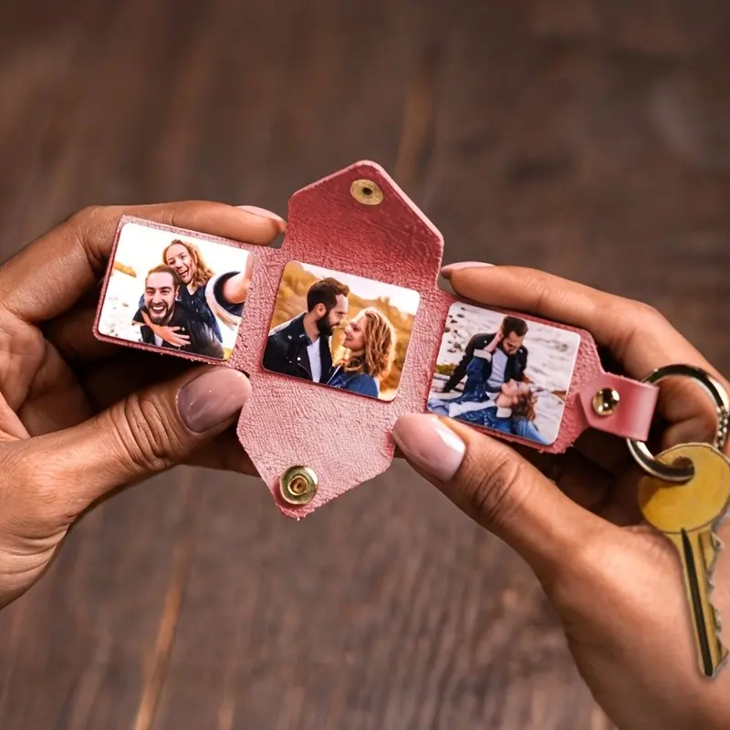 Foldable 3-Photo Album Aesthetic Keychain | Romantic Keepsake for Couples | Cute Colorful Compact Memory Holder for Boyfriend Girlfriend | Perfect Anniversary Valentine's Day Gift | US Fashion Accessory