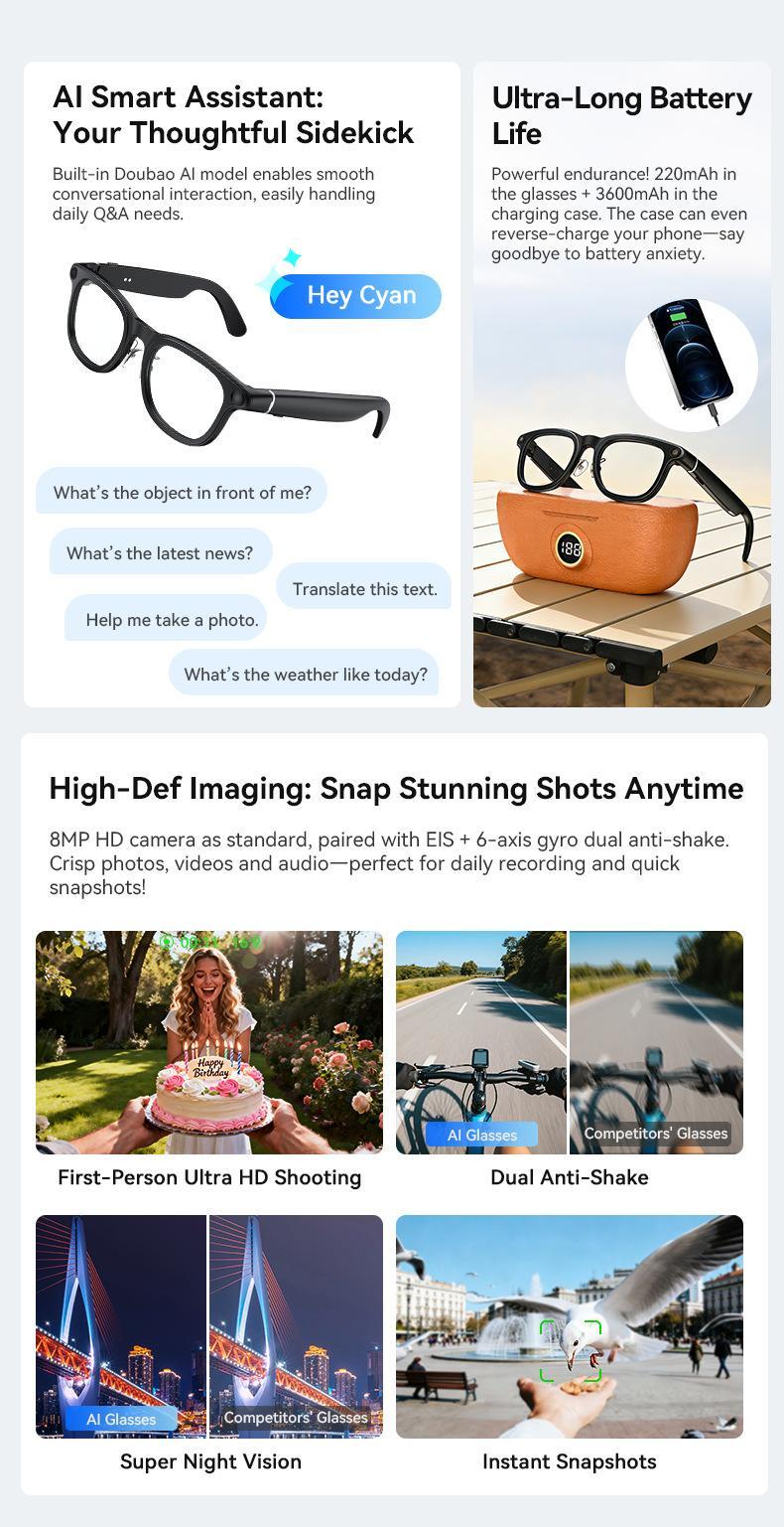 G1 AI Smart Glasses with Charging Case, 8MP HD Camera Glasses for Men Women, 1200P Video Recording, Open-Ear Bluetooth Glasses for Audio with AI Translation/Voice Control