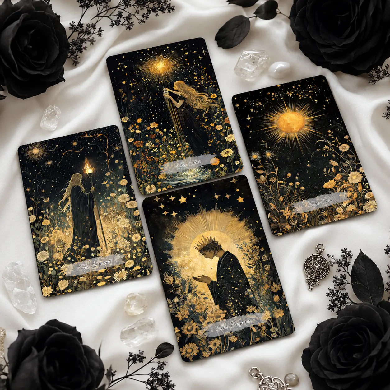 Ethereal Blossom Tarot Deck, 78 Celestial Floral Cards for Beginners and Collectors