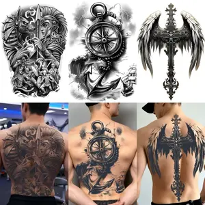 Super Large Full Back Covered Temporary Tattoo, 3 Pack Big Fake Realistic Tattoos Stickers for Adults Women Men, nautical compass、Roman Knight，Represents the yearning for freedom