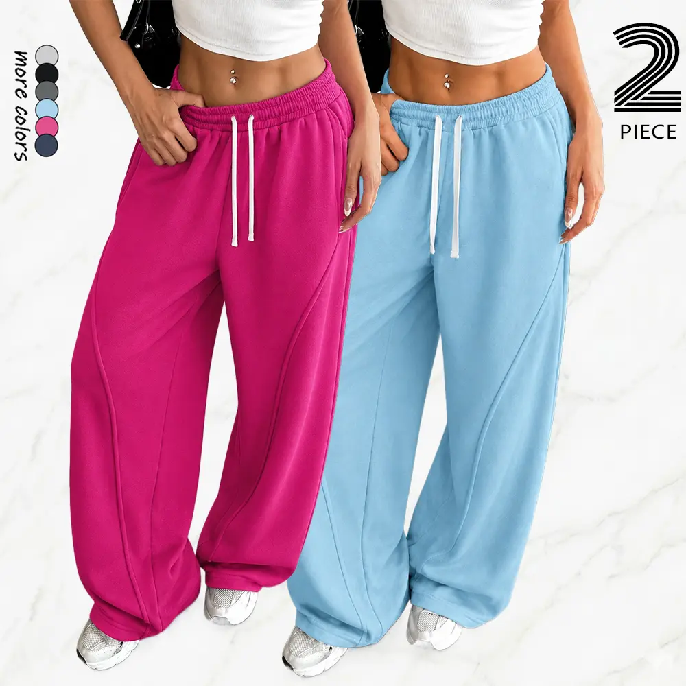 Women’s Breathable Fabric Casual Athletic Sweatpants (Pack of 2) - Loose Fit, Drawstring Waist, Knit Curved-Cut, Multi-Color All-Season Bottoms for Everyday & Outdoor Wear. Summervibes