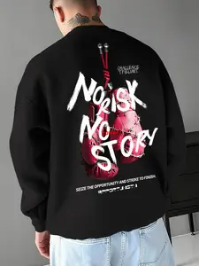Men's Cotton Blend Crewneck Sweatshirt, Casual Daily Wear, Street Trend, Boxing Motivational Theme, Relaxed Fit, Graphics