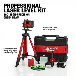 Milwaukee M12 16-Line 4D Laser Level Kit for Tiling and Framing Professional Tool with, 10-12H Constant Runtime, 19cm Height with Multi-Base, 4.5kg Total Kit Weight, and Universal M12 Battery Compatibility. Green