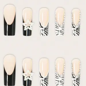 Y2K Zebra Stripe Star Long Nails for Fashionable Manicure
