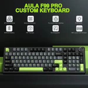 AULA F99 Pro Full Size Wireless Mechanical Keyboard with Knob,Tri-Mode BT5.0/USB-C/2.4GHz Hot Swappable Keyboard,Pre-lubed Switches,RGB Backlit Computer Gaming Keyboard ,Gasket Structure(Side Printed Black)
