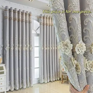 Luxurious European Embroidered Curtains, Heavy Window Curtain, Double Layer Cloth and Net Fabric, Thick Light Blocking, Suitable for Living Room Bedroom