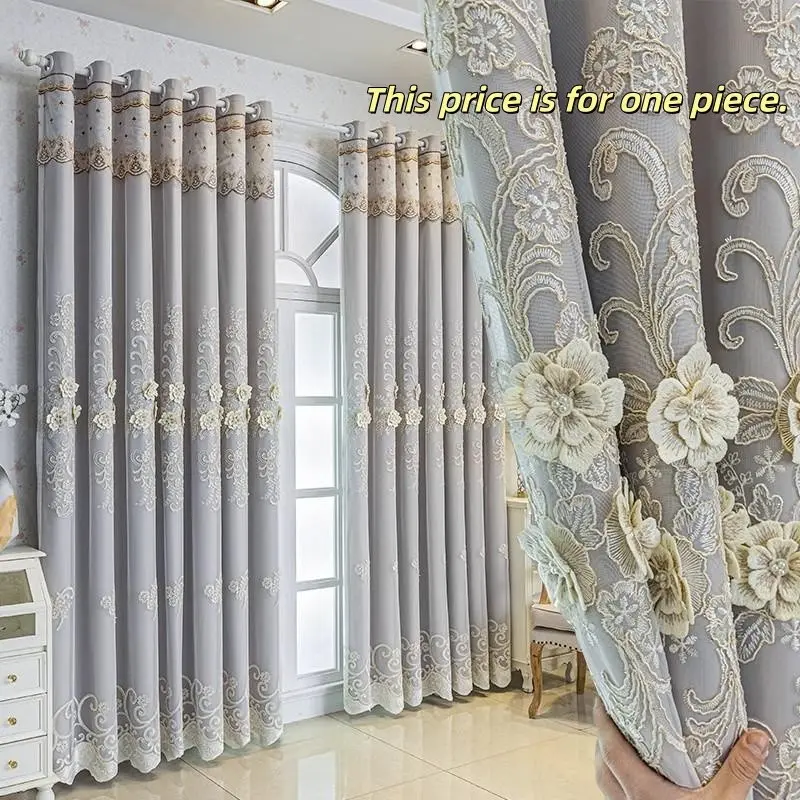 Luxurious European Embroidered Curtains, Heavy Window Curtain, Double Layer Cloth and Net Fabric, Thick Light Blocking, Suitable for Living Room Bedroom