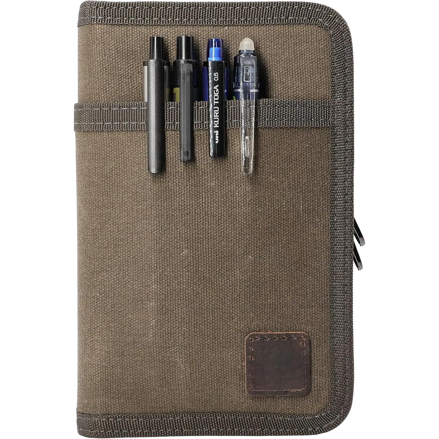 Field Notes 3.3x5.5 in Waxed Canvas Pocket Notebook Journal for Adult, Multifunctional Stationery Supplies with Water-Resistant Zipper Cover, Pen Holder, Quilting Design, Office Accessories, Journaling Supplies, Olive