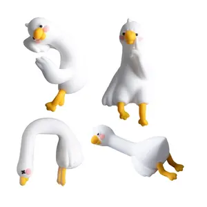 Cute Cartoon Goose & Lazy Duck 4-Piece Mini Desk Ornaments Set - Handmade Craft Statues, 2026 New Work Partner, Desktop Decor for Computers, Office Black Friday Gift