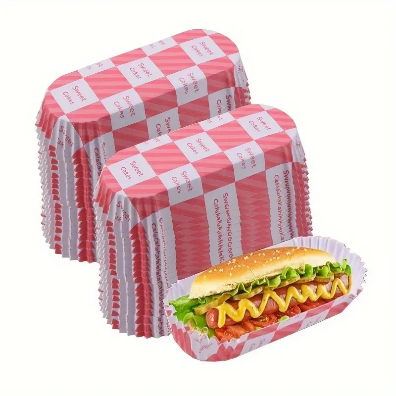Hot dog tray packaging -100pcs hot dog trays, rectangular red and white checkered trays, Disposable Party Tray, perfect for sandwiches and burgers, suitable for holidays, graduation ceremonies