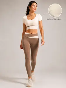 Women's Seamless High Elasticity Ombre Sports Vest Set, Comfortable Loose Fit Nylon Fabric, Ideal for Fitness & Daily Wear, Fitness Activewear