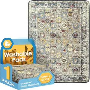 Washable Pee Pad for Dogs, 32" x 24" Reusable Puppy Pads Waterproof Dog Rugs, Super Absorbent, Leakproof, Dog Crate Pad, Playpen Mat, Whelping Pads, Vintage