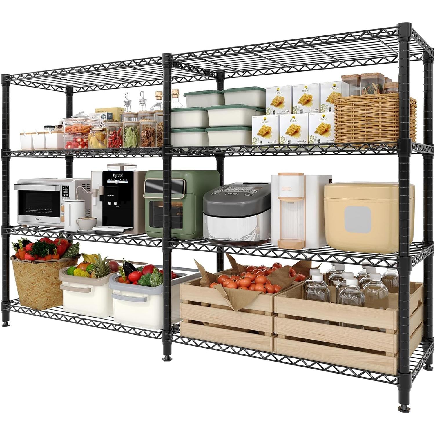 4-Tier Storage Shelves Metal Shelving Unit 13.8" D x 59" W x 59.5" H, 1060 LBS Heavy Duty Wire Shelving, l-Shaped Storage Rack with Adjustable Shelf for Home, Pantry & Warehouse