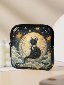 Cat Pattern Printed Coin Wallet, Multifunctional Storage Bag, Zipper Purse, Durable Polyester, Digital Printing, Key Card Holder, Ideal Gift