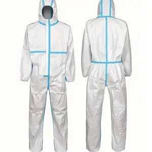1pc White Disposable Hazmat Suit with Hood, Elastic Cuffs, Waist & Ankles - Waterproof, Tear-Resistant 65GSM Polypropylene Coveralls Workwear for Painting, Cleaning, Industrial Tasks
