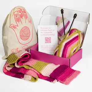 The Spinning Hand Learn to Knit Kit for Beginner Knitters Bestselling Knitting Gift with Deluxe Stripes Wool Wooden Bamboo Needles Video Tutorials and Beginner Scarf Pattern