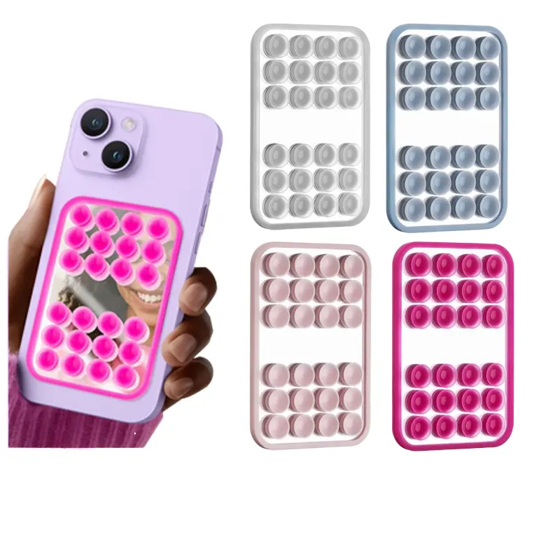 Mirror - Suction Cup Phone Mount -  Silicone Suction Grip Mobile Holder with Built-In Mirror - Hands-Free Selfies and Videos - Content Creator Accesory