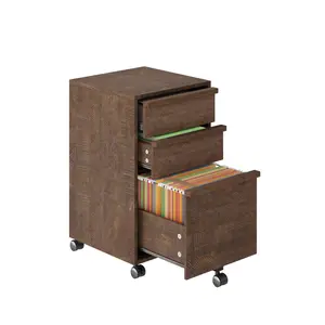 Rolling File Cabinet with 3 Drawers, Wood Mobile Filing Cabinet for Home Office, Under Desk Printer Stand with Wheels, Large File Drawer, 2 Locking Casters