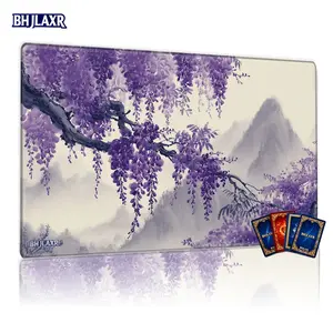 Serene Misty Wisteria Purple Mountain MTG Playmat - 12x24in Non-Slip, Ideal for TCG Card Game Enthusiasts, Perfect for Family Gatherings & Gift