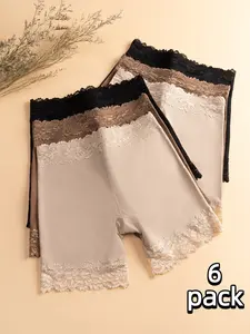 Women's High-Waisted Shapewear Pants, Ice Silk Seamless Stretch Fabric, Tummy Control Butt Lifting Design, Plain Color, Casual, All Seasons, 6 Pairs
