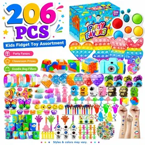 102/150/206Pcs Kids Party Favors Toy Assortment, Colorful Treasure Box Prize Set with Mini Fidget Toys, Pop It Keychains, Stickers, Novelty Toys & Goodie Bag Fillers, Classroom Rewards, Pinata Stuffers, Birthday Party Gifts, Carnival Prizes