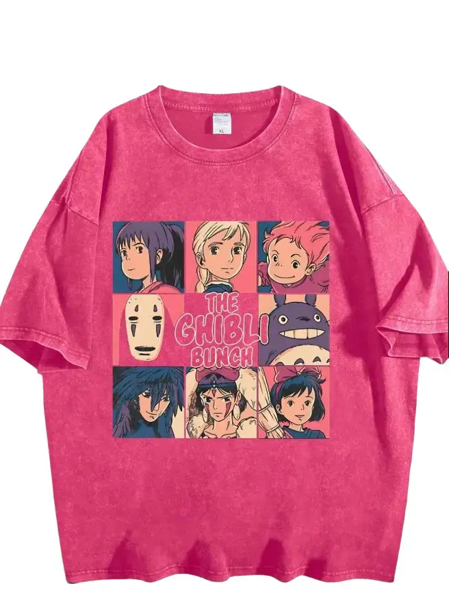 Studio Ghibli The Ghibli Bunch Graphic T-Shirt, Vintage Washed Distressed Oversized Anime Streetwear Top, Retro Ghibli Characters Collage Tee for Men Women, Ghibli Fan Gift & Anime Lover Apparel