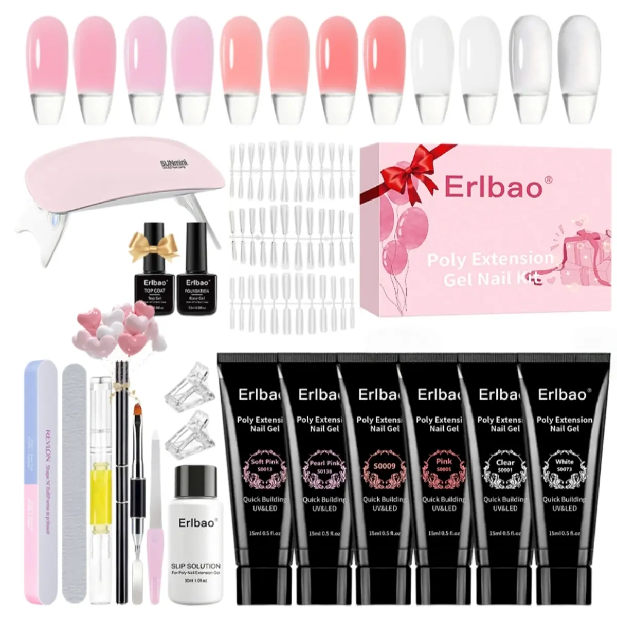 Erlbao Complete Poly Gel Nail Extension Kit ，On Nails，Long-Lasting DIY Manicure System for Beginners to Create Salon-Quality Nails at Home   cheap bedazzling kit casual daily  wear high-gloss finish duck bill, Brush, Nail Care