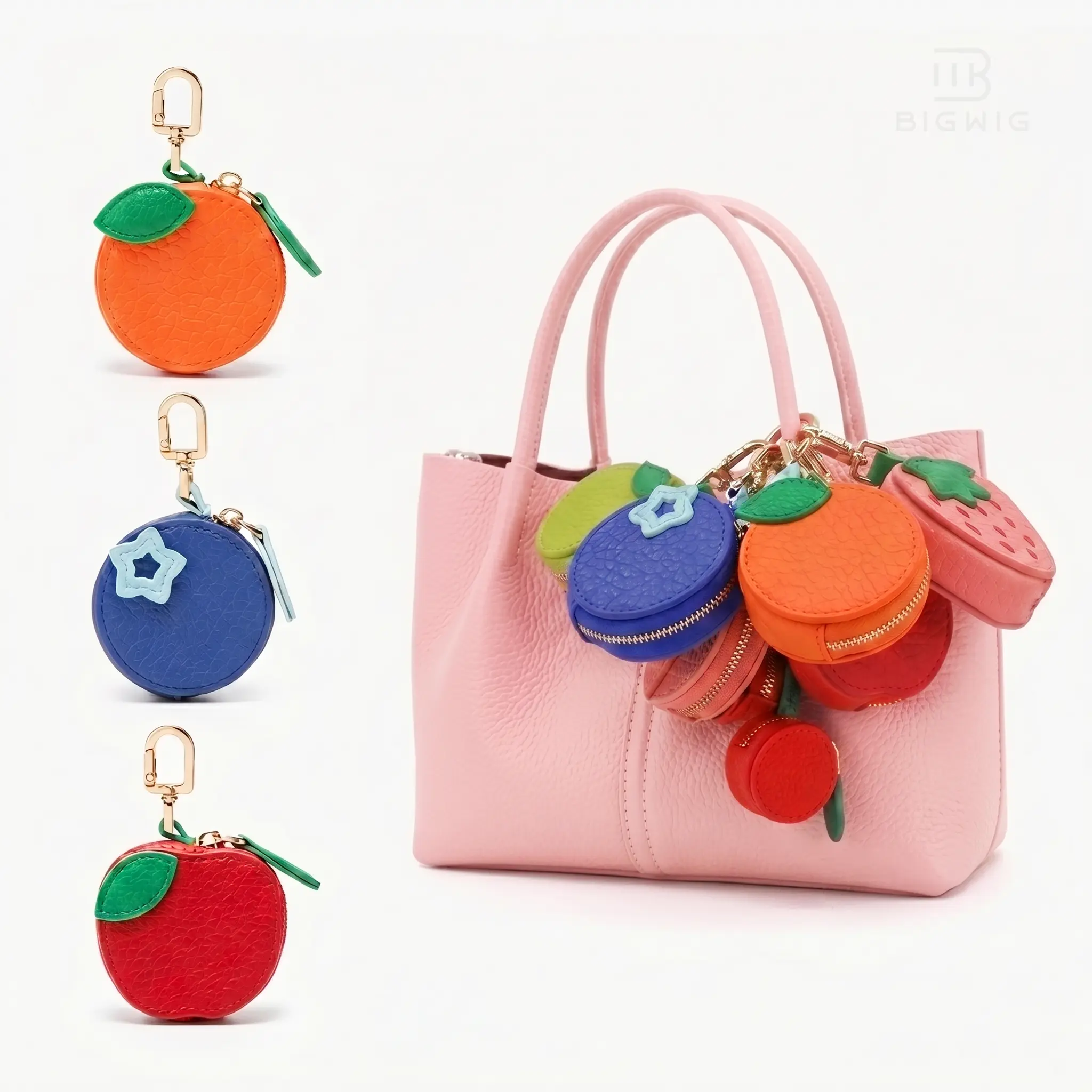 Cute PU Leather Kiwi/Lemon Fruit Charm - Keychain & Small Coin Purse, Bag Accessories for Handbags/Tote Bags - Valentine's Day Gift Ideas for Her (TikTok Shop Back to School)