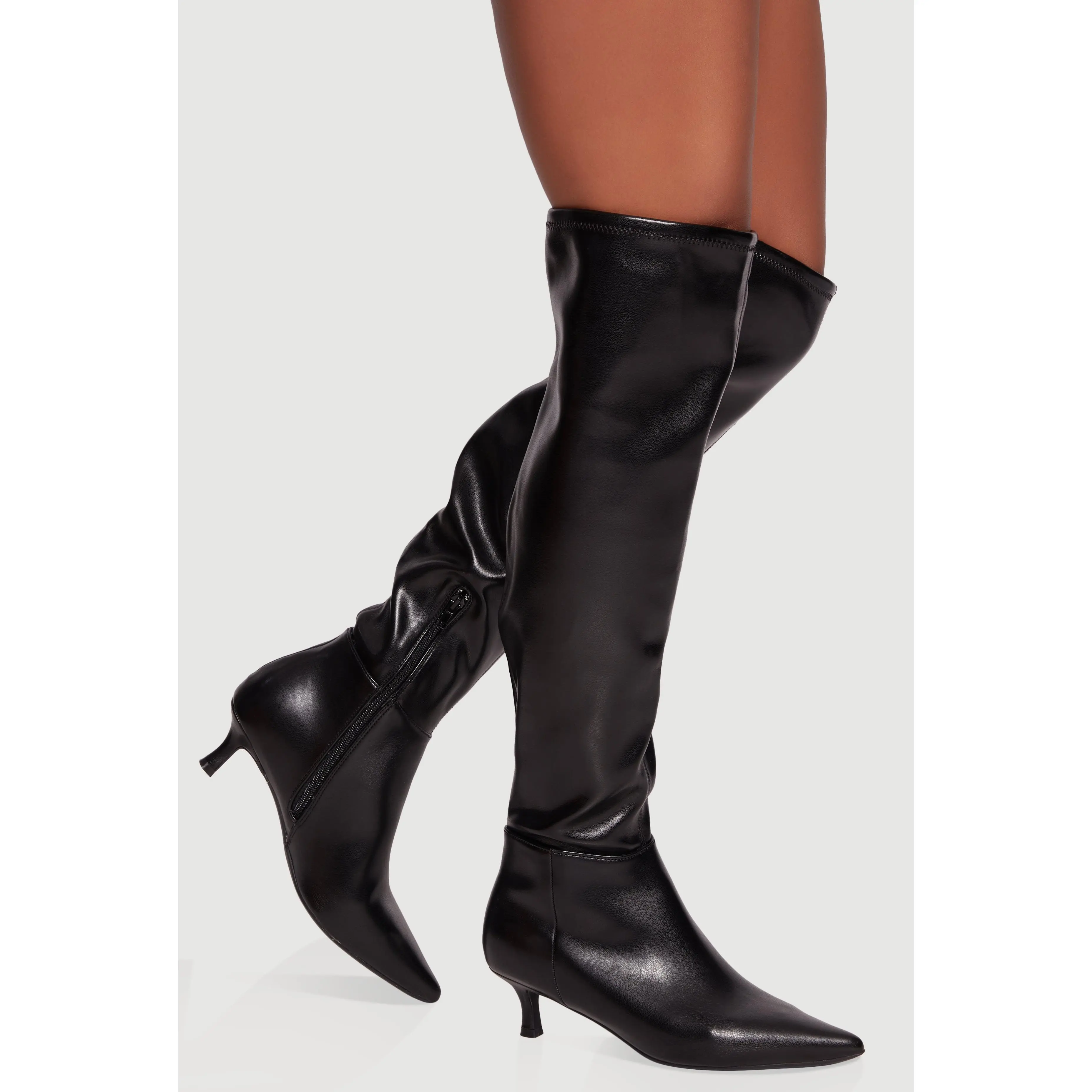Pointy Toe Kitten Heel Over The Knee Boots