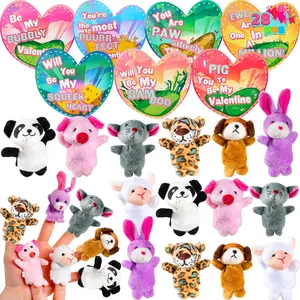28 Packs Valentines Day Animal Finger puppet with Gift Cards Set for Kids, Party Favor, Classroom Exchange Prizes, Valentine’s Greeting Cards, Stressrelief Hand puppets, Holiday Reward Prizes
