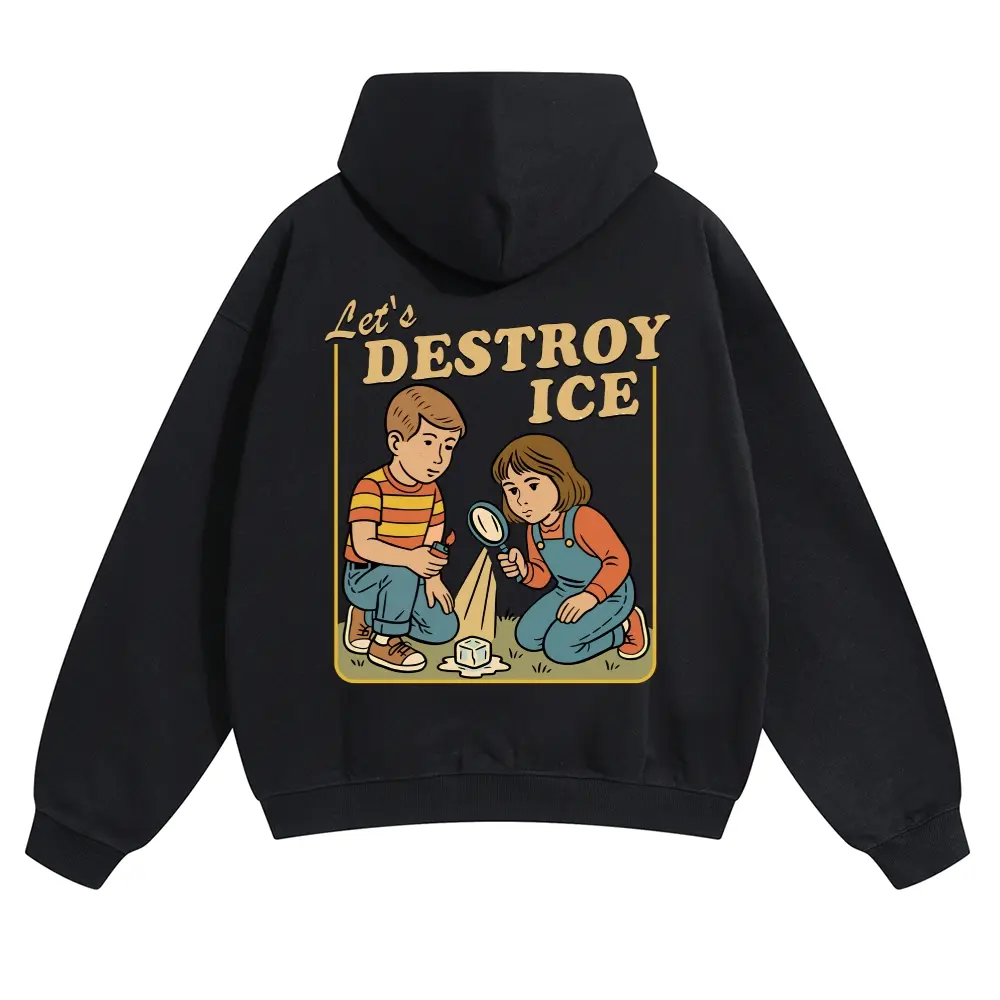 Unisex Oversized Destroy ICE Hoodie - Gender-Neutral, Loose-Fit, Humorous Men's Hoodies, Casual Cotton Essential, Satirical Political Graphic Streetwear Long-Sleeve Top, Gender-Neutral Men's Hoodies