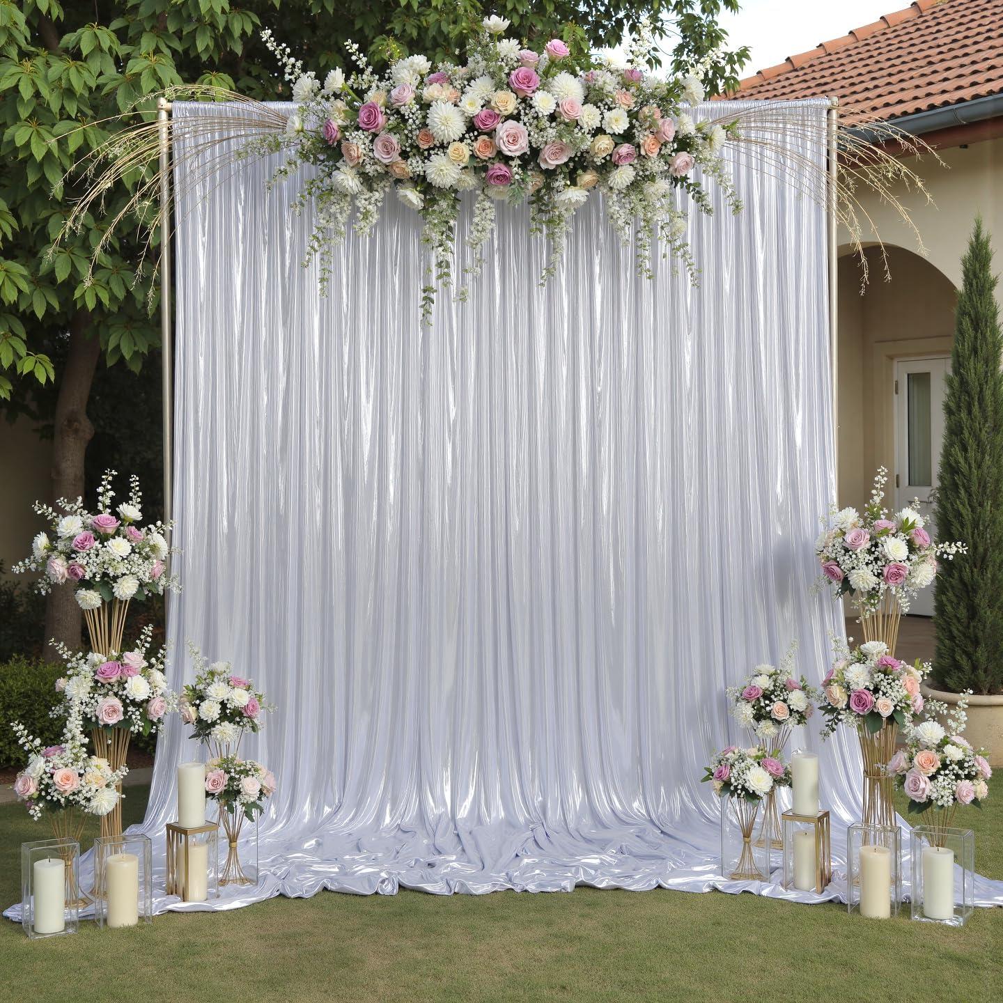 Silver Sequin Backdrop Curtain, 2 Panels 5x10FT Polyester Fabric Drapes with Shimmer Effect for Wedding Decor, Event Photography, Two Panels