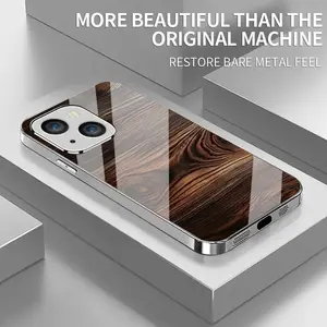 Wood grain pattern design, electroplated glass phone case, suitable for iPhone 17 16 15 14 13 12 11 pro max
