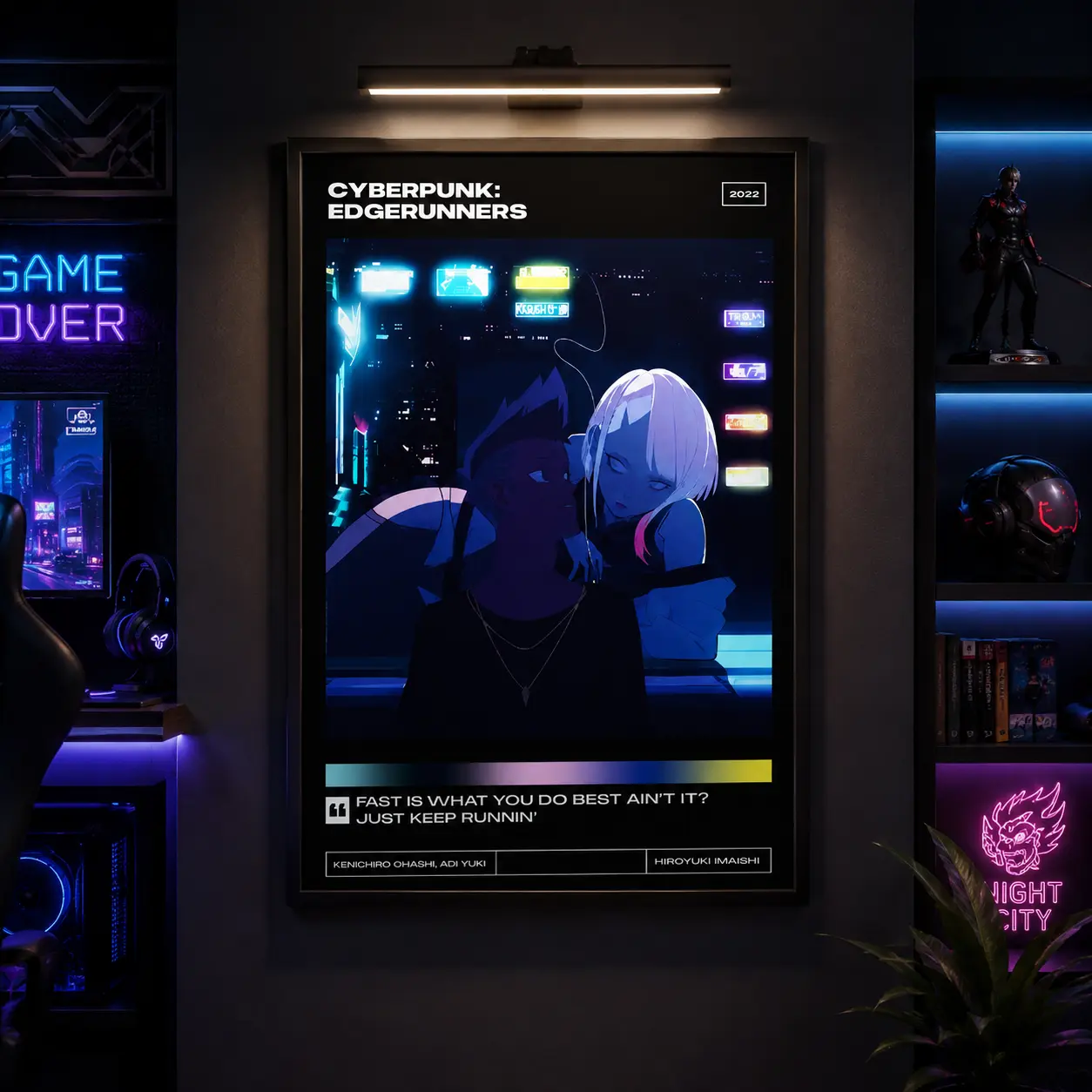 Cyberpunk: Edgerunners Premium Minimalist Art Print Poster - Canvas Wall Art - Futuristic Sci-Fi Anime Neon Decor - Gift for Anime Fans (for Bedroom, Gaming Room)