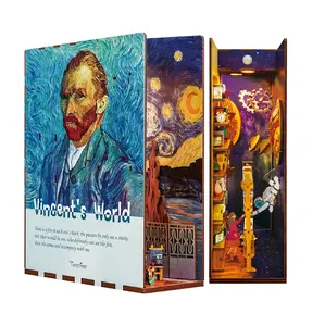 Tonecheer Vincent's World DIY Book Nook Kit for Adults 3D Wooden Puzzle Bookend Bookshelf Insert Library Decor with Body Motion Sensor LED Light Craft Handmade Crafts Craft Wood Design Solid Wood Slats summervibes