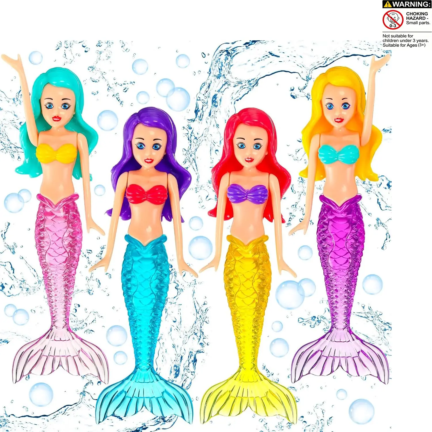 4 Counts Colorful Lively Mermaid Dive Bath Toys, Fun Pool Swimming Games for Boys Girls Teens Adults, Perfect for Pool Parties