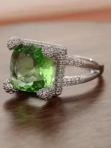 Emerald Square Shaped Zirconia Ring, Emerald Cut Solitaire Engagement Ring, Luxury Party Jewelry Gift for Wife or Daughter, Elegant Holiday Accessory