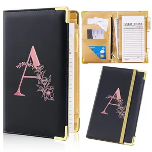 Server Book, Alphabet Server Books for Waitress, Leather Waitress Book with Zipper Pocket Serving Book Server Manual Checkbook Fits Server Apron,A